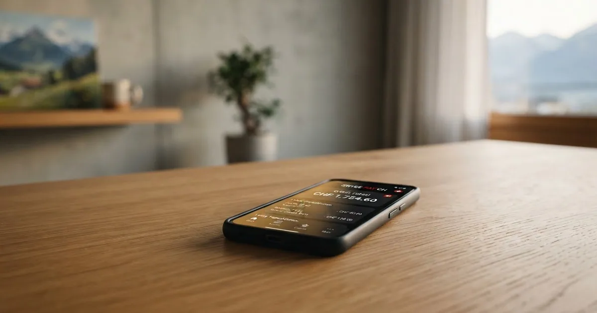 Schweizer Online-Casino-Umgebung mit MiFinity-Logo auf einem Smartphone-Bildschirm, Schweizer Franken-Symbol im Hintergrund
