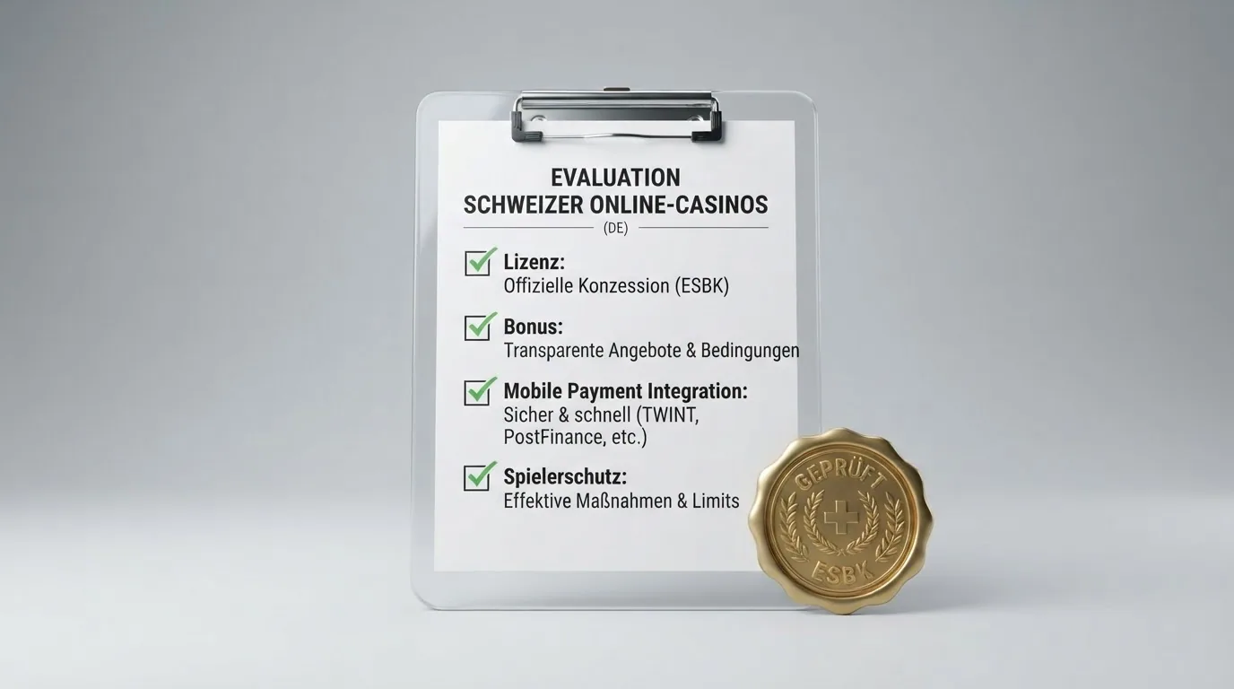 Checkliste mit den Bewertungskriterien Lizenz, Bonus, Apple-Pay-Integration und Spielerschutz