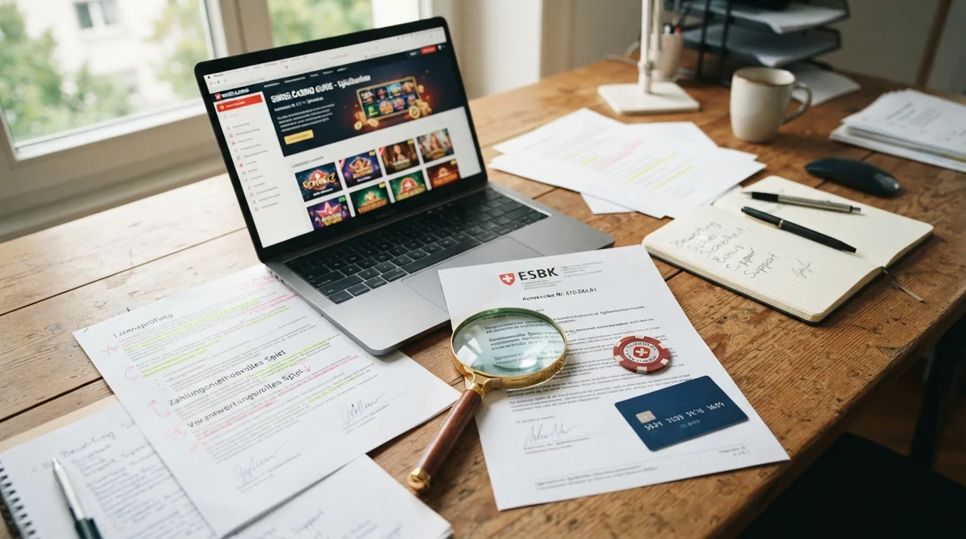 Dokumente, Bildschirme und ein Prüfsiegel mit dem Schriftzug «ESBK» als Recherche-Collage