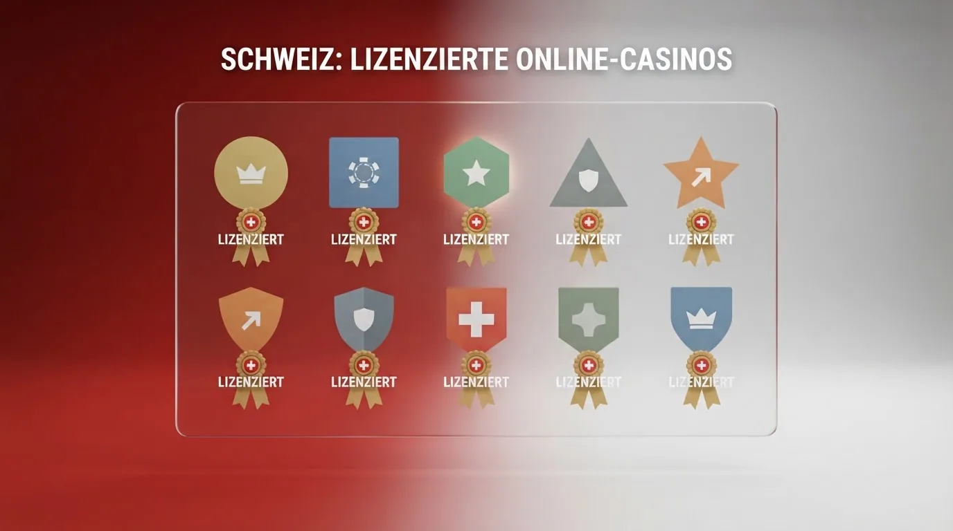 Zehn Logos lizenzierter Schweizer Online-Casinos in einer rasterförmigen Vergleichsübersicht