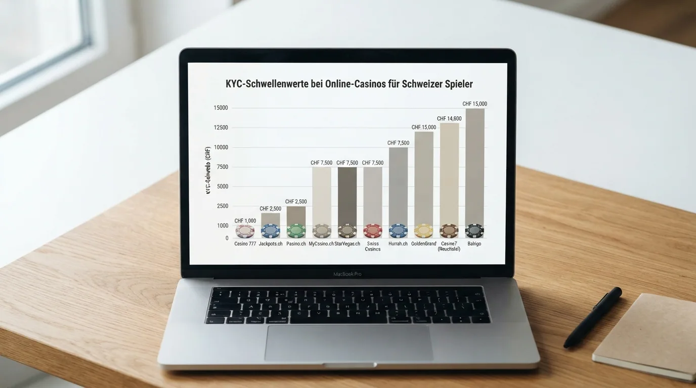 Eine Vergleichstabelle mit den Logos und KYC-Schwellen der zehn vorgestellten Casinos