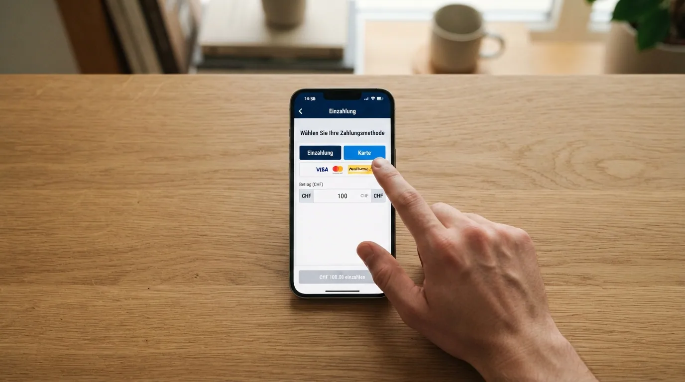 Bildschirm eines Smartphones mit dem Einzahlungsdialog eines Online-Casinos, das Visa-Logo ist ausgewählt