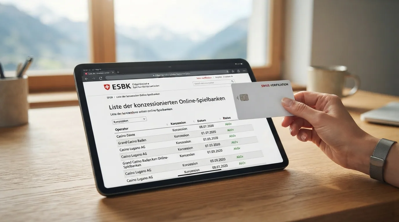 Offizielles Gebäude oder digitales Siegel der Eidgenössischen Spielbankenkommission (ESBK) mit Schweizer Kreuz
