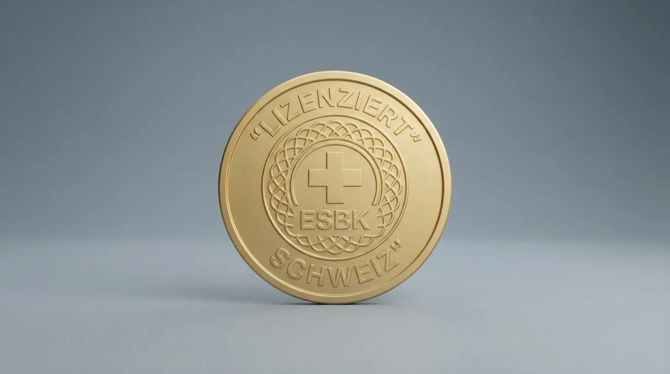 ESBK-Logo oder offizielles Siegel neben einer stilisierten Schweizer Bankkarte