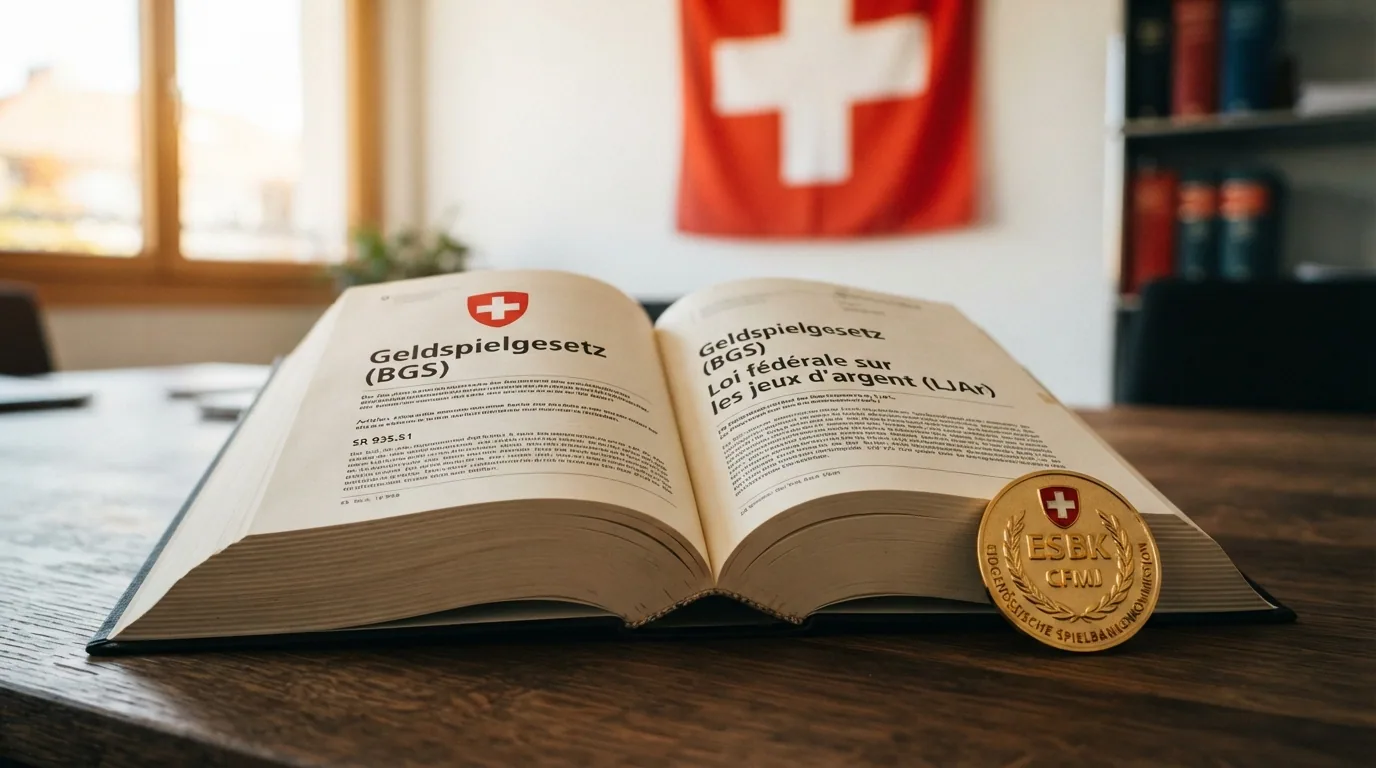 Gesetzbuch mit ESBK-Logo und Schweizer Wappen