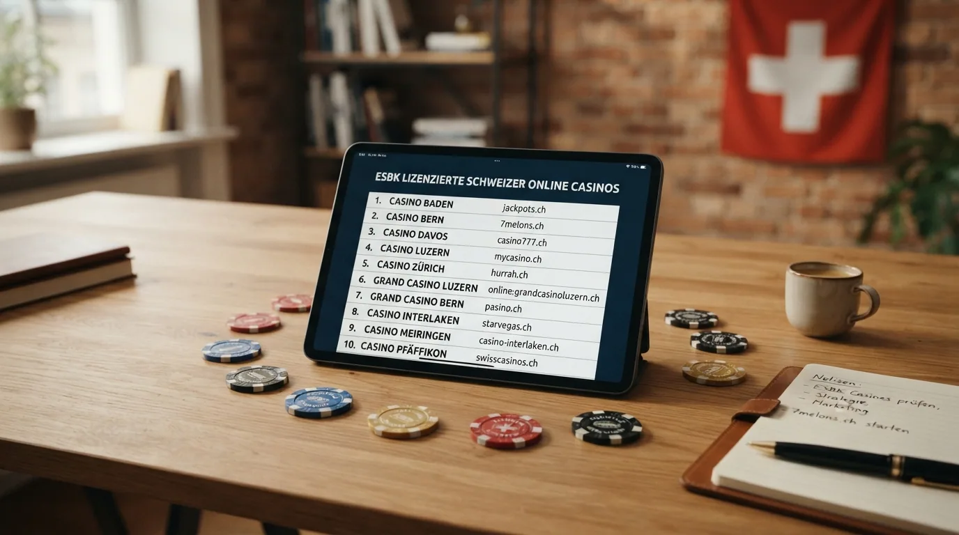 Die Logos der zehn lizenzierten Schweizer Online-Casinos nebeneinander