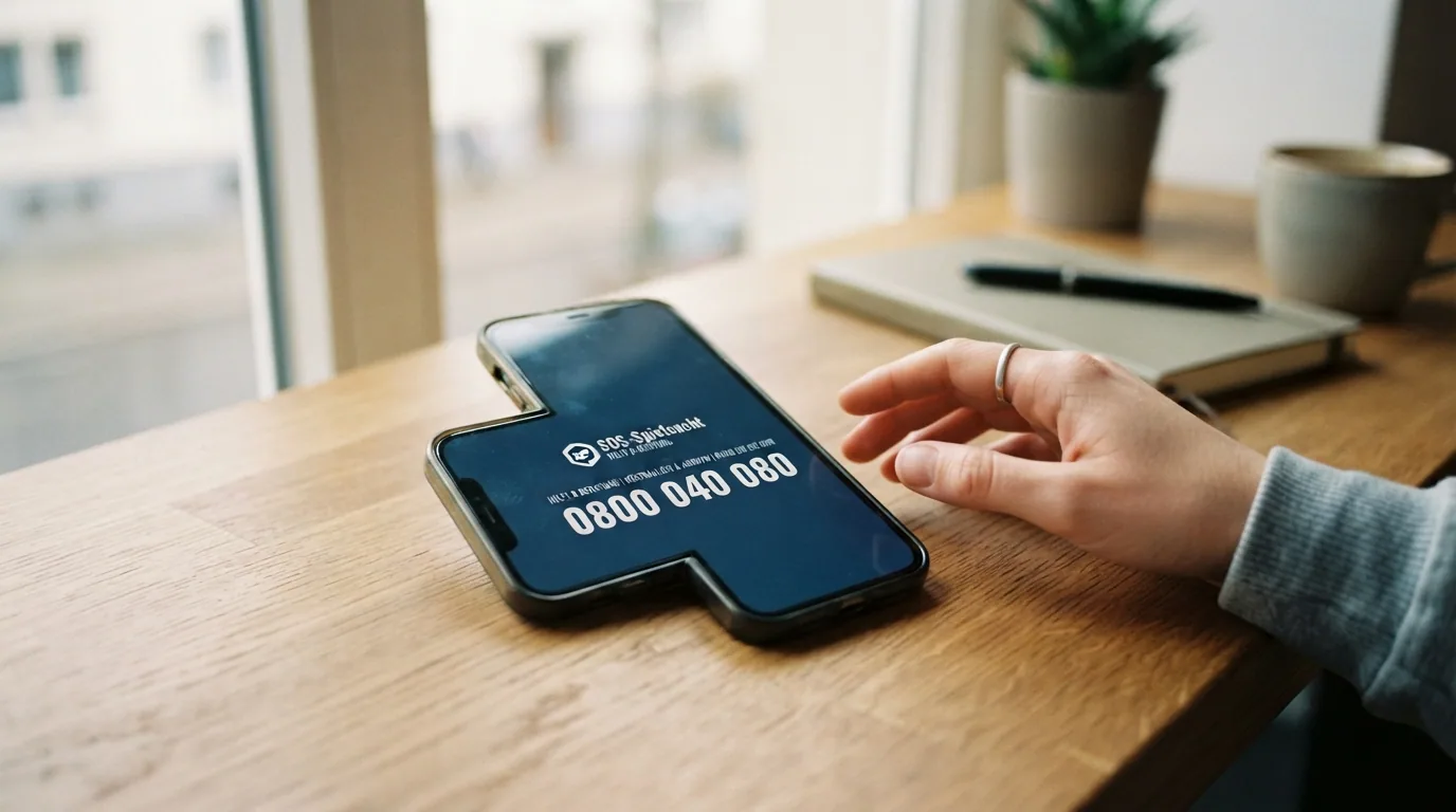 SOS-Spielsucht-Logo mit Helpline-Nummer 0800 040 080
