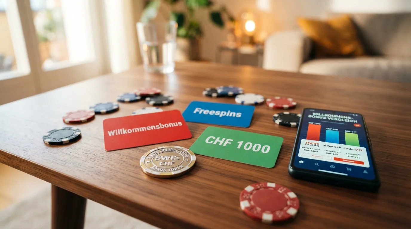 Willkommensbonus-Angebote von Schweizer Online-Casinos im Vergleich mit Bonusbeträgen und Freespins-Symbolen